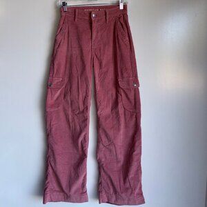 American Eagle Baggy Wide Leg Corduroy Pants Size 00 Pink High Rise